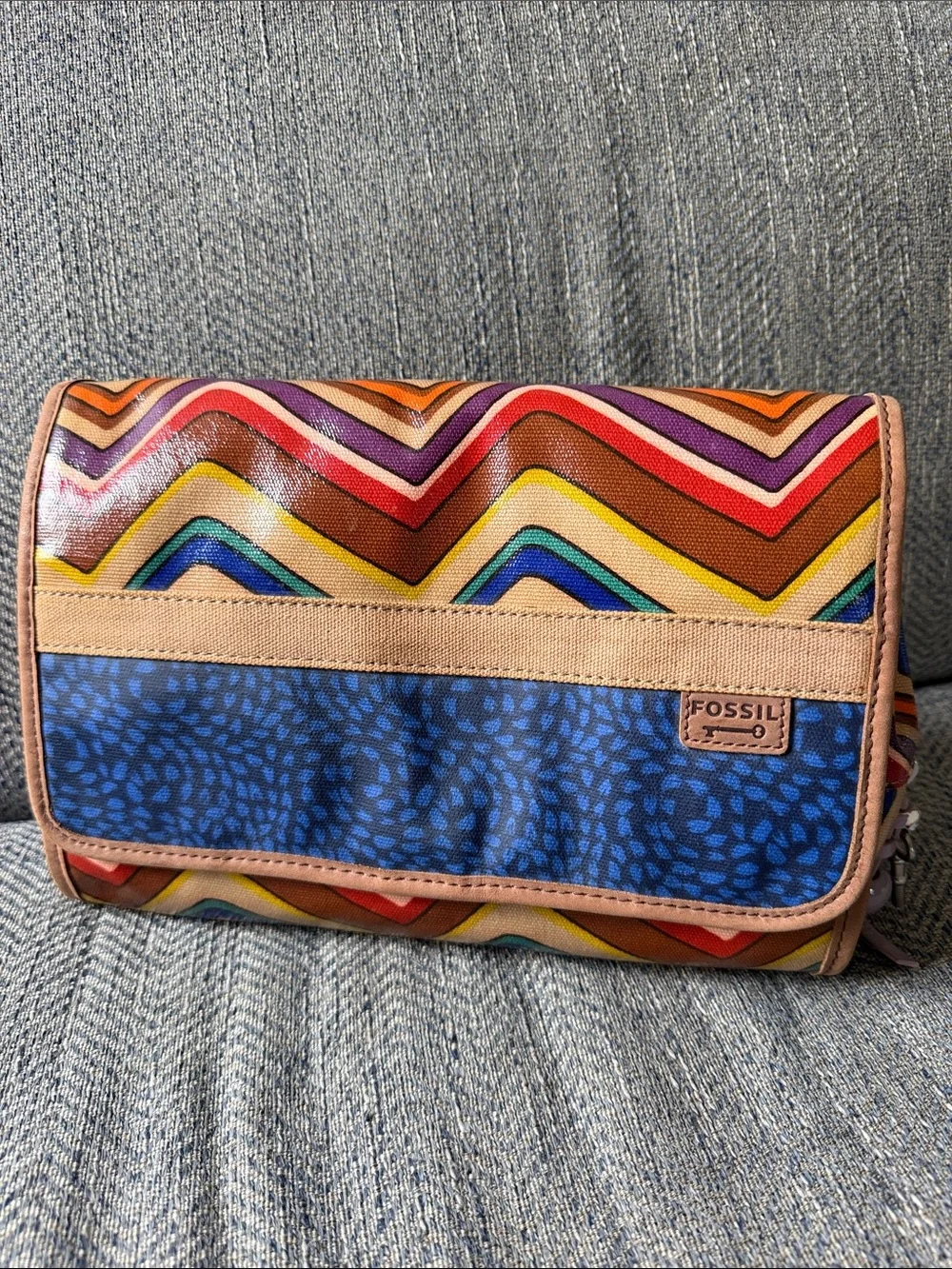 Fossil Multicolored Coated Canvas Cosmetic Bag